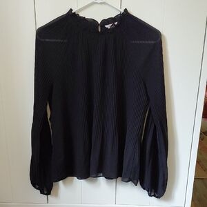 Joe Fresh Black Ruffled Mandarin Collar Blouse